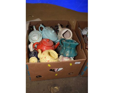 Box of assorted ceramic and porcelain teapots, various examples