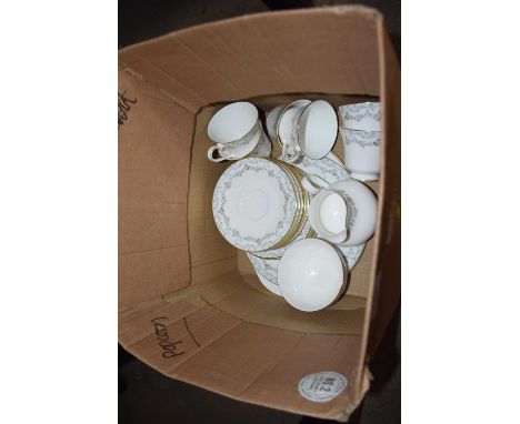 Box of assorted ceramic tea wares to include Candice pattern Royal Doulton etc