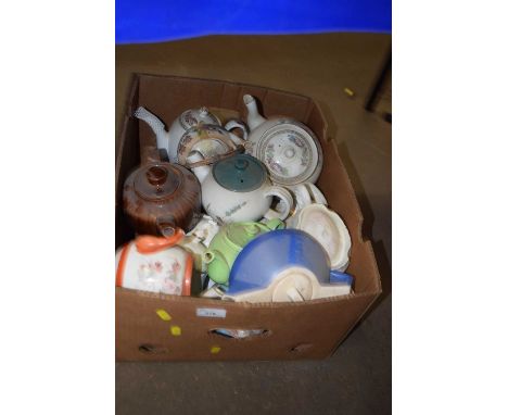 Box of assorted ceramic and porcelain teapots to include Oriental examples etc