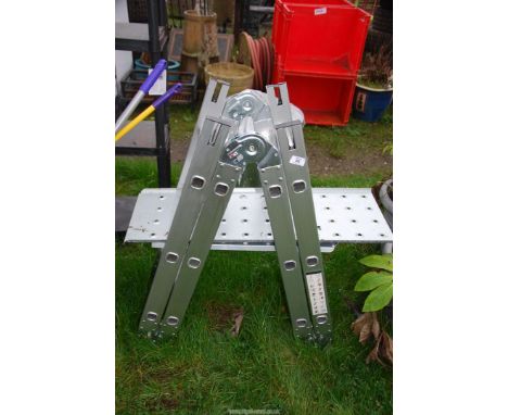 A "Wolf" eleven in one folding ladder with platform shelf.