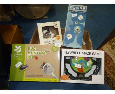 A Hungry Dog money box, Flywheel Maze game, Venice clock, National Trust Bug Hunting Kit etc.
