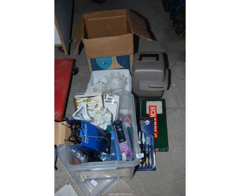 A quantity of miscellaneous including Scrabble, floral lights, Bell & Howell projector, etc.