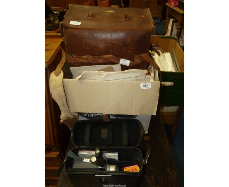 Old road and Ordnance Survey maps plus a box of old cameras including Canon Motor Zoom.