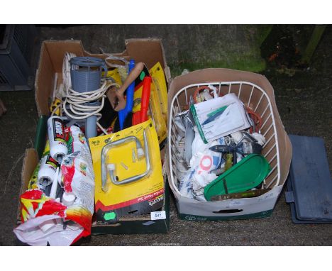 Two boxes of brushes, tools, silicon, small sockets and ratchets.