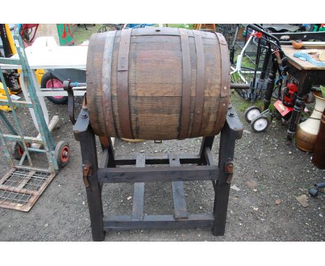 A "John Morgan" Carmarthen Butter Churn on a wooden stand (lid missing).  