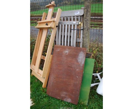 A pasting table, a folding card table and a teak lounger, etc.