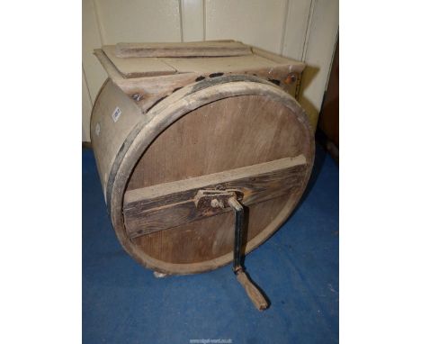 A Pine barrel/drum butter churn, 17" diameter x 19" high.