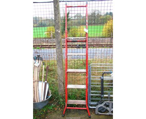 A five rung metal and wooden step ladder (opens into an extending ladder).