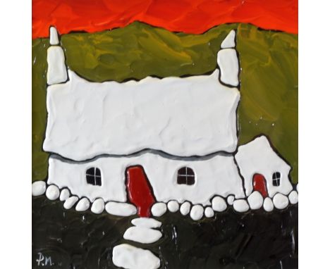 PETER MORGAN acrylic - detached Welsh white washed cottage signed with initials and entitled verso 'Pembrokeshire cottage on 