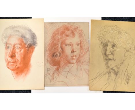 AUGUSTUS JOHN an unframed print of a pastel - head and shoulders portrait of a grey haired lady, originally executed in 1955,