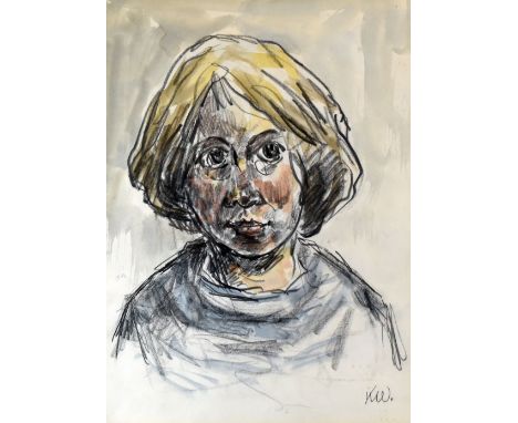 SIR KYFFIN WILLIAMS RA watercolour and pencil - head and shoulders portrait of an Anglesey girl with short fair hair called C