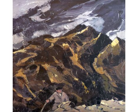 SIR KYFFIN WILLIAMS RA coloured limited edition (165/250) print - Snowdonia mountainside with farmer and stick, signed in ful