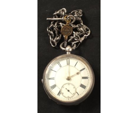A gents Silver key wind pocket watch and chain