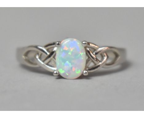 A Silver and Opal Ladies Dress Ring, Size T 