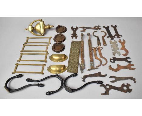 A Collection of Vintage Metal wares to Include Brass Door Knocker, Handles, Coat Hooks etc 