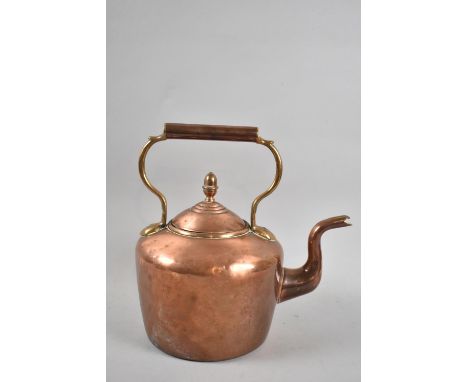 A Vintage Large Copper Kettle with Acorn Finial, 29cm high 