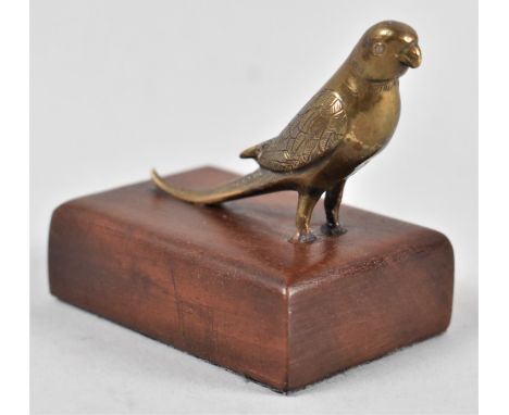 A Small Bronze Study of a Budgerigar Mounted on a Wooden Plinth, 6.5cm long 