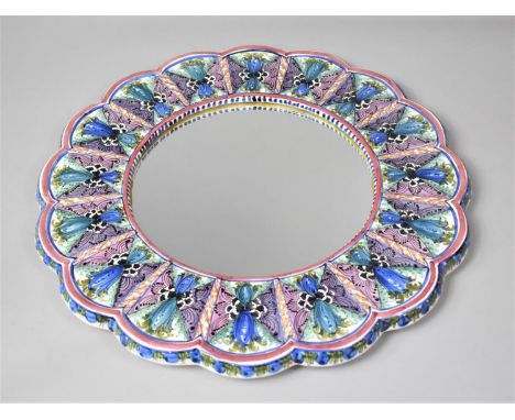 A Cypriot Ceramic Framed Circular Wall Mirror, 52cm Diameter 