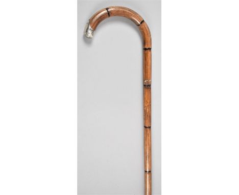 A Silver Mounted Faux Bamboo Walking Stick, 92cm Long 