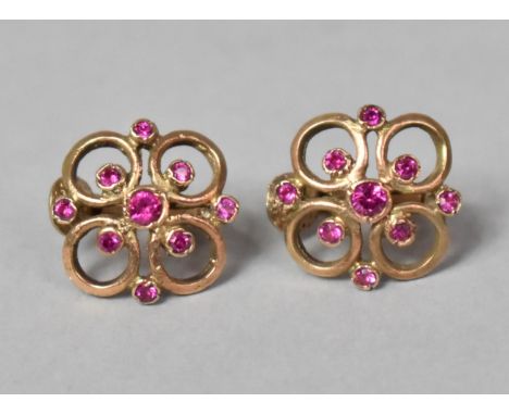 A Pair of 9ct Gold and Pink Ruby Vintage Clip on Earrings, Total Weight 4.4g 