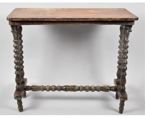 A Late Victorian Inlaid Games Table with Chequer Board Top, Turned Bobbin Supports, 80cm wide 