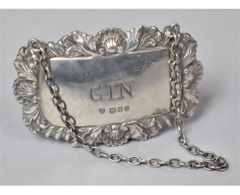 A Silver Decanter Label for Gin by D J S, London 1986 