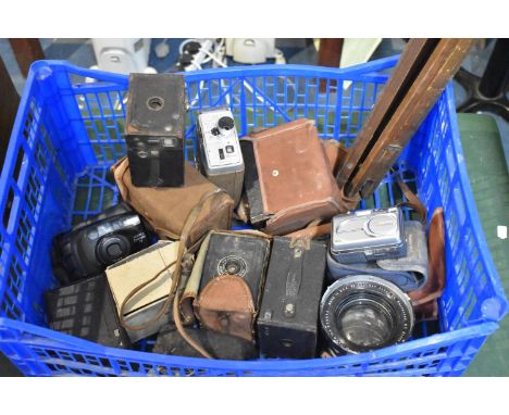 A Collection of Vintage Box Cameras, Movie Cameras, Tripod, Kodak Aero-Ektar American Lens etc 