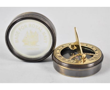 A Reproduction Cylindrical Compass/Sundial, The Glass Cover Inscribed Made for Royal Navy, 7cm diameter 