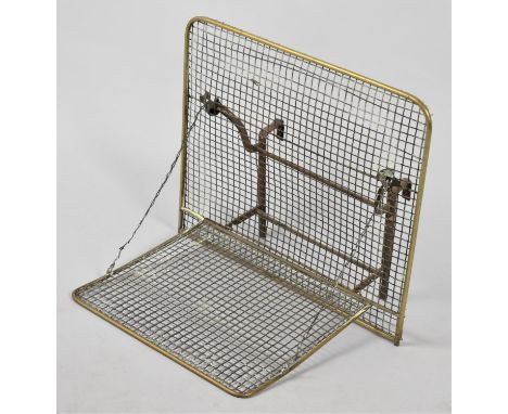 A Late Victorian Brass, Iron and Wire Range Hanging Folding Shelf, 45cm wide 