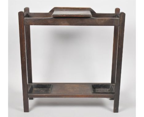 An Edwardian Oak Two Section Stick Stand with Central Hinged Lid to Glove Well, 68cm wide 