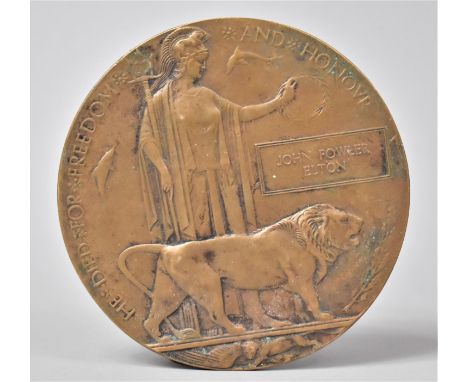 A Bronze WWI Death Plaque for John Fowler Elton 