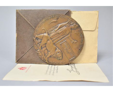 A Bronze WWI Death Plaque for Herbert John Brand with Buckingham Palace Letter and Original Envelope