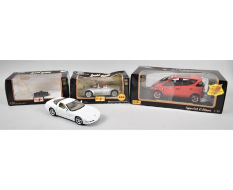 Three Boxed Maisto Diecast Cars, Corvette, Spyder and Mercedes A Class 