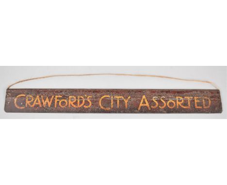 A Vintage Tin Plate Shop Shelf Label for 'Crawford's City Assorted', 48.5cm wide 