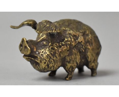 A Small Bronze Study of a Bad Tempered Portly Pig, 4cm long 