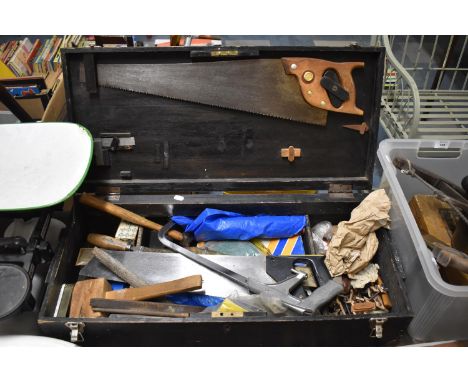 A Vintage Wooden Carpenters Toolbox Containing Tools 