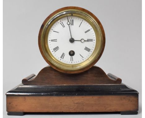 A Walnut Cased Edwardian Mantle Clock with Drum Movement Complete with Pendulum but no Key, 21cm Wide 