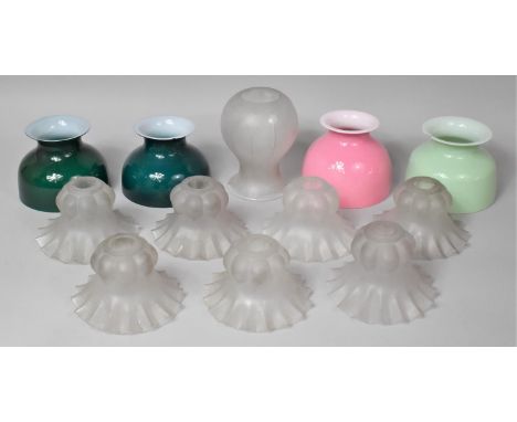 A Collection of Various Vintage Coloured Opaque Glass Light Shades 