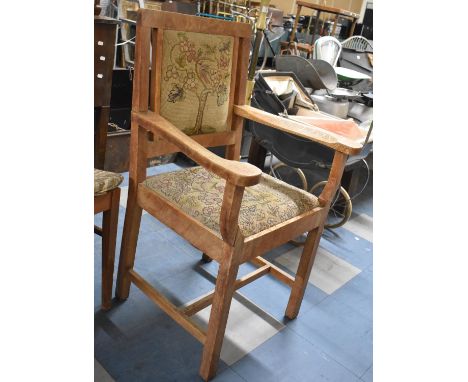 An Oak Framed Tapestry Seated and Back Vintage Armchair 