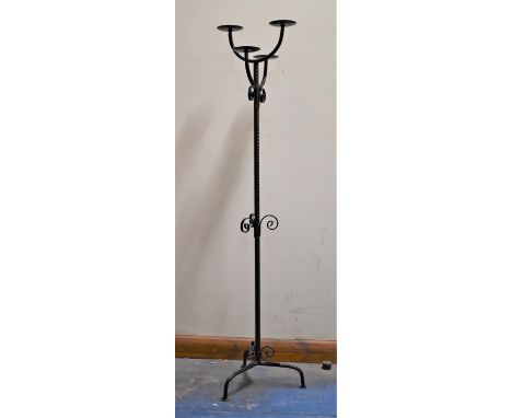 A Wrought Iron Four Candle Tripod Stand, 130cm high 