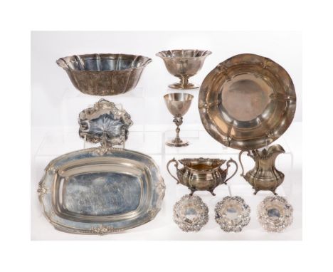 Reed and Barton Sterling Silver Assortment  (8) items including (3) scalloped bowls, a sugar and creamer set, a maple leaf tr