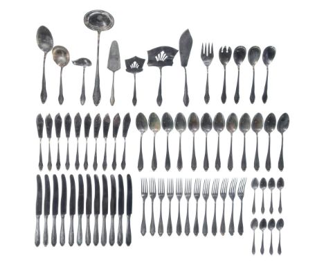 European Silver (800) Flatware Assortment  (67) items including (12) 10.25-inch dinner knives, (12) 8.375-inch dinner forks, 