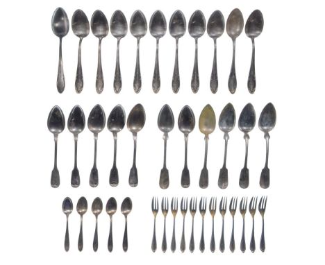 European Silver (800) Silver Flatware Assortment  (29) items including cocktail forks, teaspoons and serving spoons (all mark