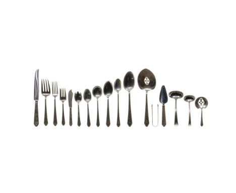 Lunt William and Mary Sterling Silver Flatware Assortment  (84) items including (8) 9-inch dinner knives, (10) 5.75-inch indi