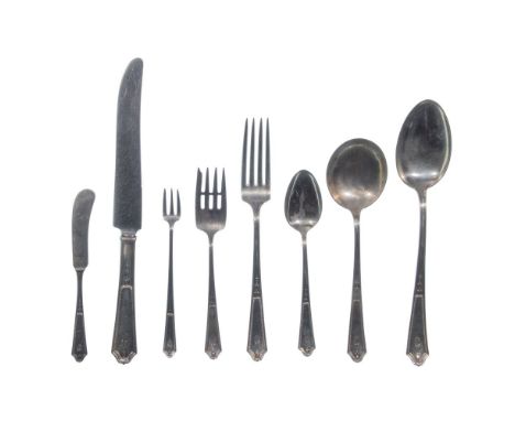 J S Co. Sterling Silver Flatware Assortment  (72) items including (8) 9.5-inch dinner knives, (7) 5.5-inch individual butter 