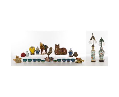 Asian Decorative Object Assortment  Over (15) items including cloisonne, pottery and porcelain, in various shapes, sizes, pat