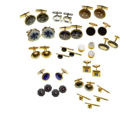 18k and 14k Yellow Gold Cufflink and Shirt Stud Assortment  (5) items including (2) sets of cufflinks and a set of four shirt