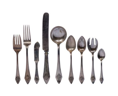 Durgin Silver Company Chatham Sterling Silver Flatware Assortment  (111) items including (12) 9-inch dinner knives, (12) 5.25