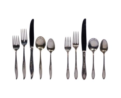 Oneida Sterling Silver Flatware Assortment  (61) items including in Twilight (6) 9-inch dinner knives, a 6.75-inch individual