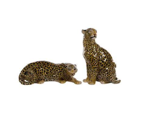 Italian Ceramic Leopard Statues  (2) items including seated and stalking pose, marked Made in Italy on undersides  Property f